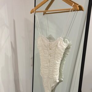 Elegant White Ruched Bodysuit